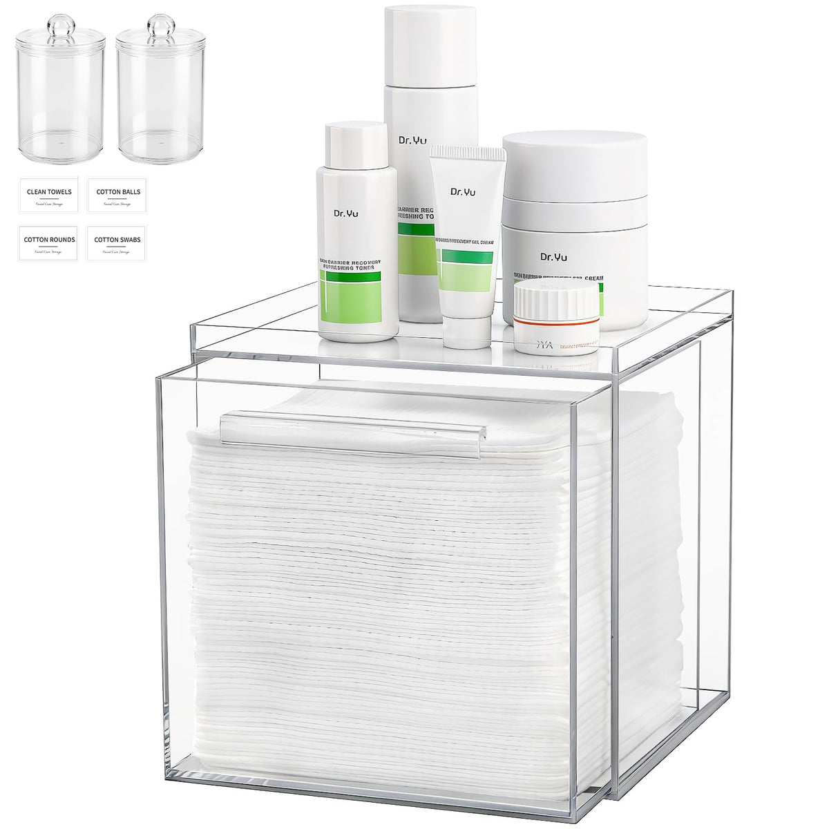 Anyoifax disposable face towels holder visible as an acrylic box with drawer for neat storage
