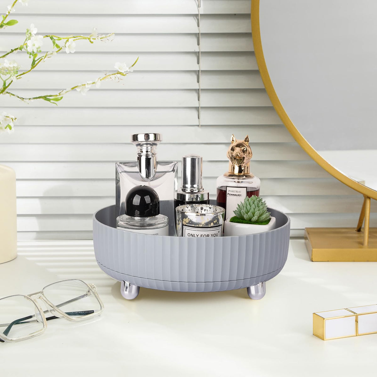Anyoifax dresser vanity rotating storage holding cosmetics and skincare