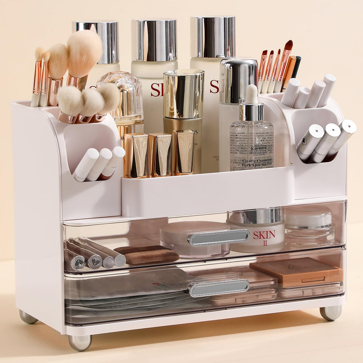 Anyoifax makeup organizer countertop with large drawers keeps cosmetics within reach.