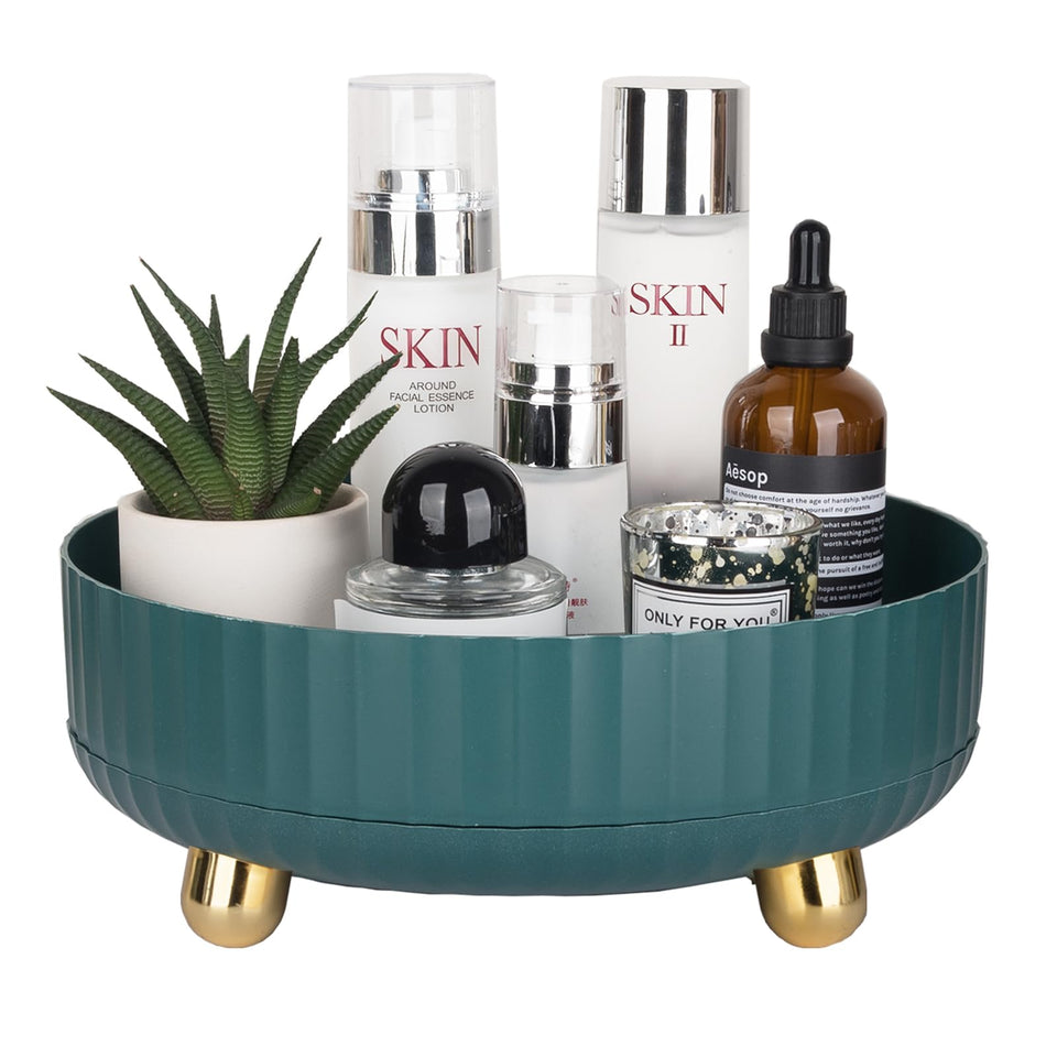 Anyoifax 360° rotation makeup organizer on teal finish for easy vanity access.
