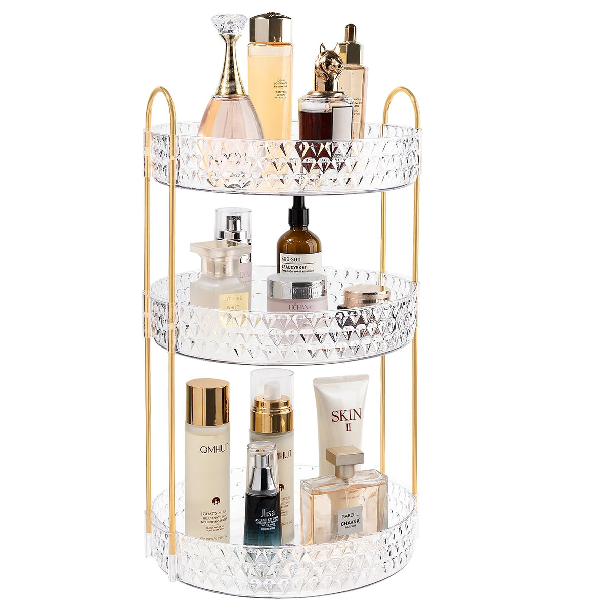 Anyoifax rotating makeup organizer showcases 360° access for vanity essentials.