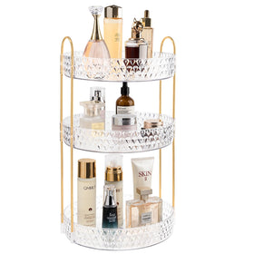 Anyoifax rotating makeup organizer showcases 360° access for vanity essentials.