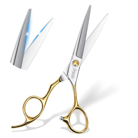 ANYSIN professional hair cutting scissors close-up of razor-sharp 15 degree edge for precise cuts.