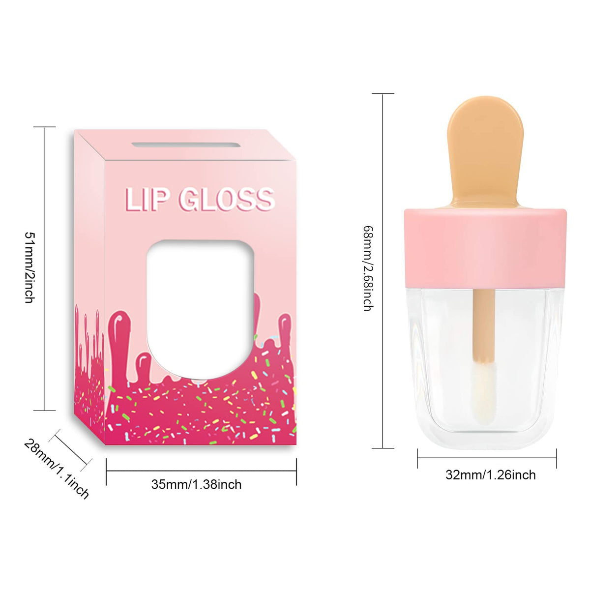 ANZKA lip gloss tube with wand for easy, hygienic application.