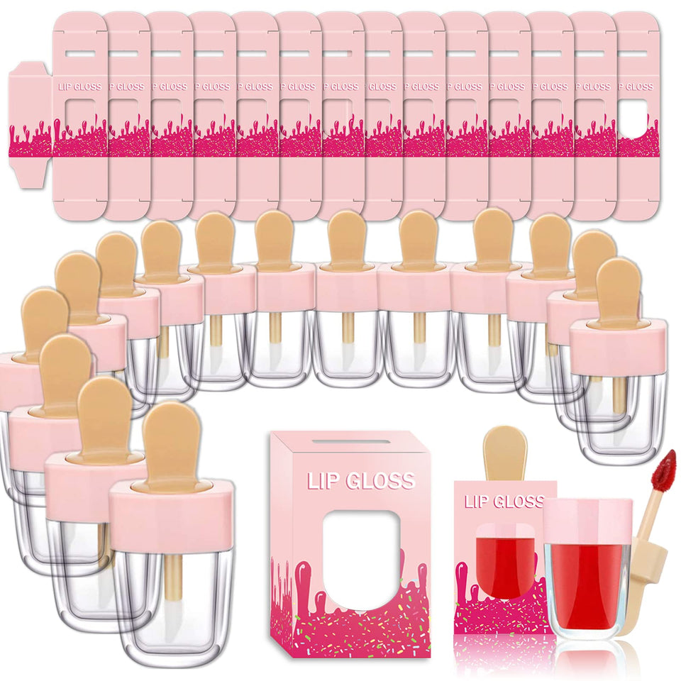 ANZKA pink ice-cream lip gloss tube on display, leak-proof travel-friendly design.
