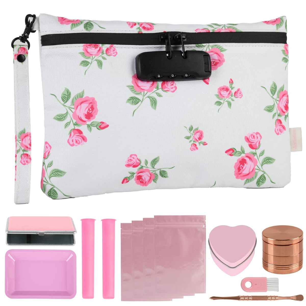 Aobelan Pink Rose Travel Pouch with waterproof lock demonstrates reliable protection during travel.