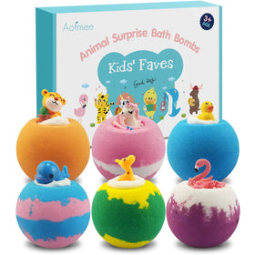Aofmee bath bomb with an animal surprise toy inside, engaging kids at bath time.