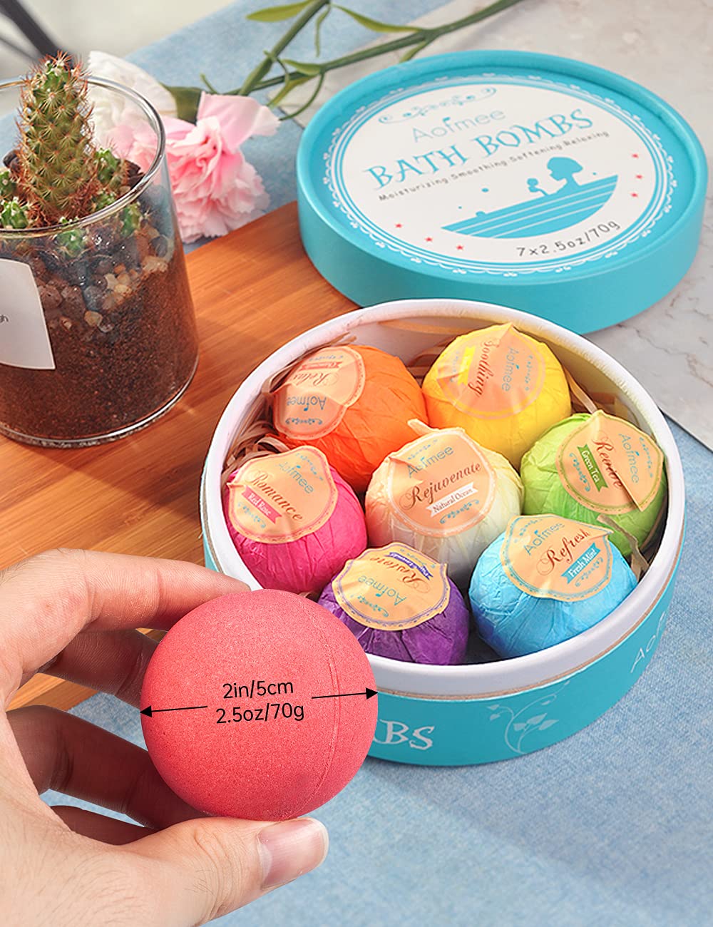 Aofmee bath bombs variety-pack presentation—clear wrapping and scents for any occasion.