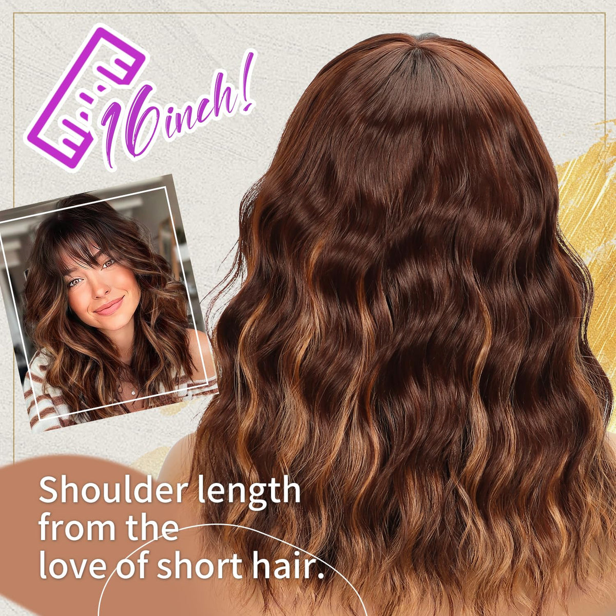 Aokiya Bob Wavy Wig back view highlights full-bodied curls and natural flow.