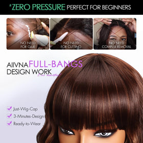 Aokiya Bob Wavy Wig color highlight closeup showcases reddish caramel brown highlights.