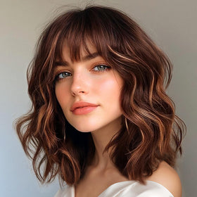Aokiya Bob Wavy Wig front view reveals natural shoulder-length curls for easy daily styling.