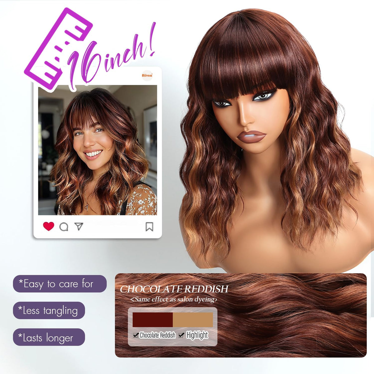 Aokiya Bob Wavy Wig side view shows smooth texture and volume for versatile looks.