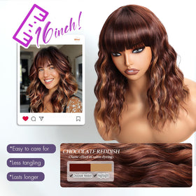 Aokiya Bob Wavy Wig side view shows smooth texture and volume for versatile looks.