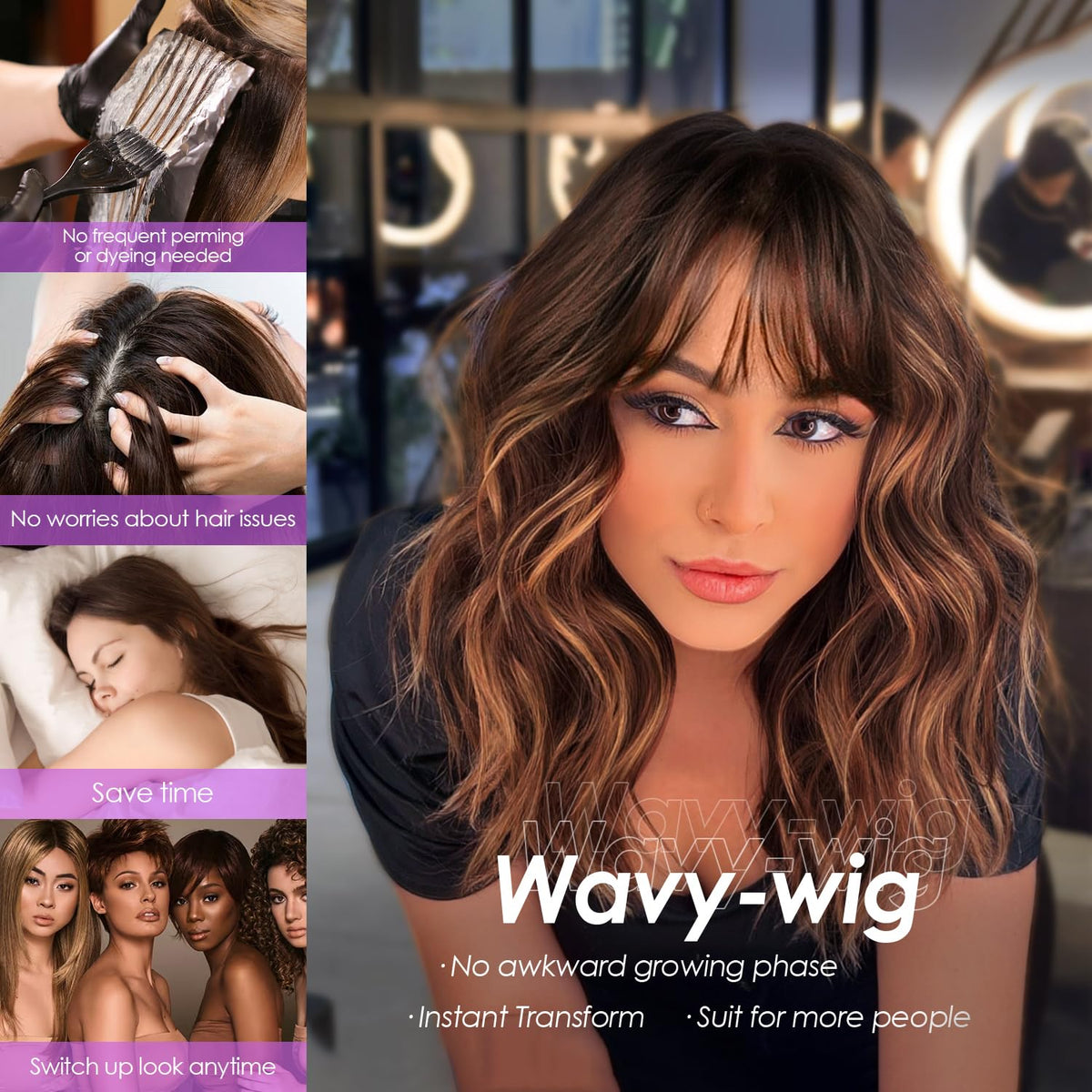 Aokiya Bob Wavy Wig wearability shot illustrates quick, beginner-friendly styling.