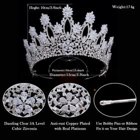 Aoligrace silver tall wedding tiara close-up of cubic zirconia stones with brilliant sparkle.