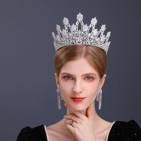 Aoligrace silver tall wedding tiara side view highlighting elegant profile and secure fit.