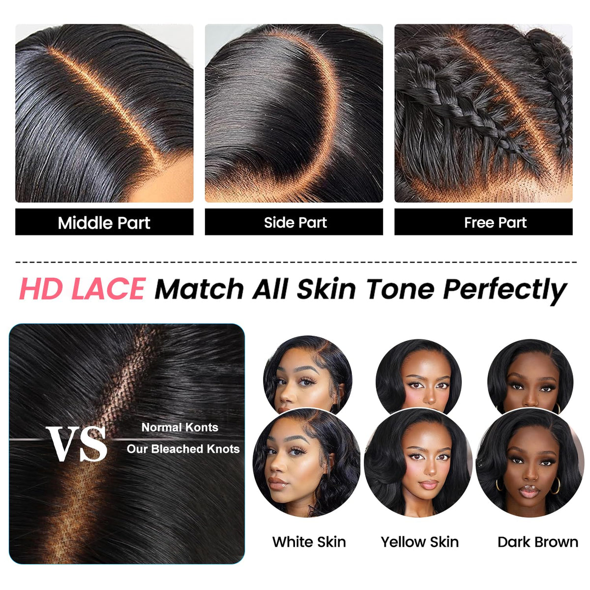 Aolisox 13x6 lace front supports middle or side parts and high ponytails.