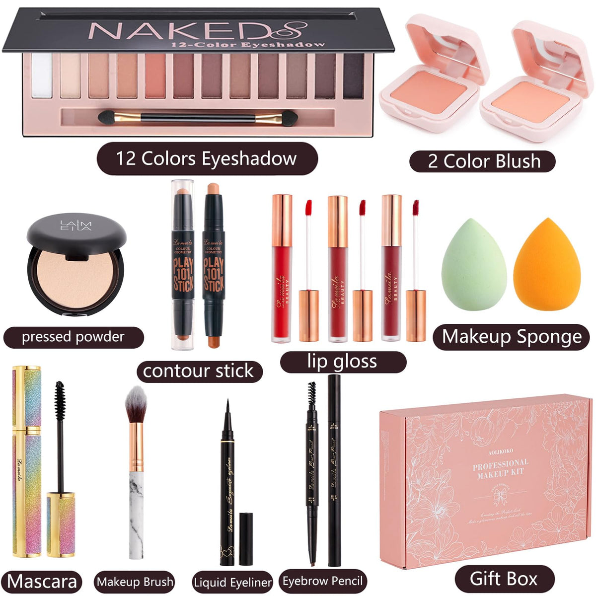 AOLIKOKO pressed powder in the kit for a smooth, long-lasting finish.