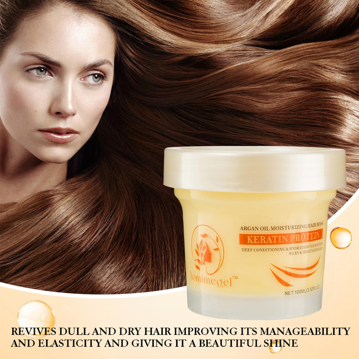 Aomimegel Argan Oil bottle highlighting shine and color protection.