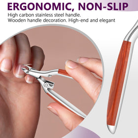AONOLOVO Cuticle Trimmer wooden handle detail with ergonomic grip