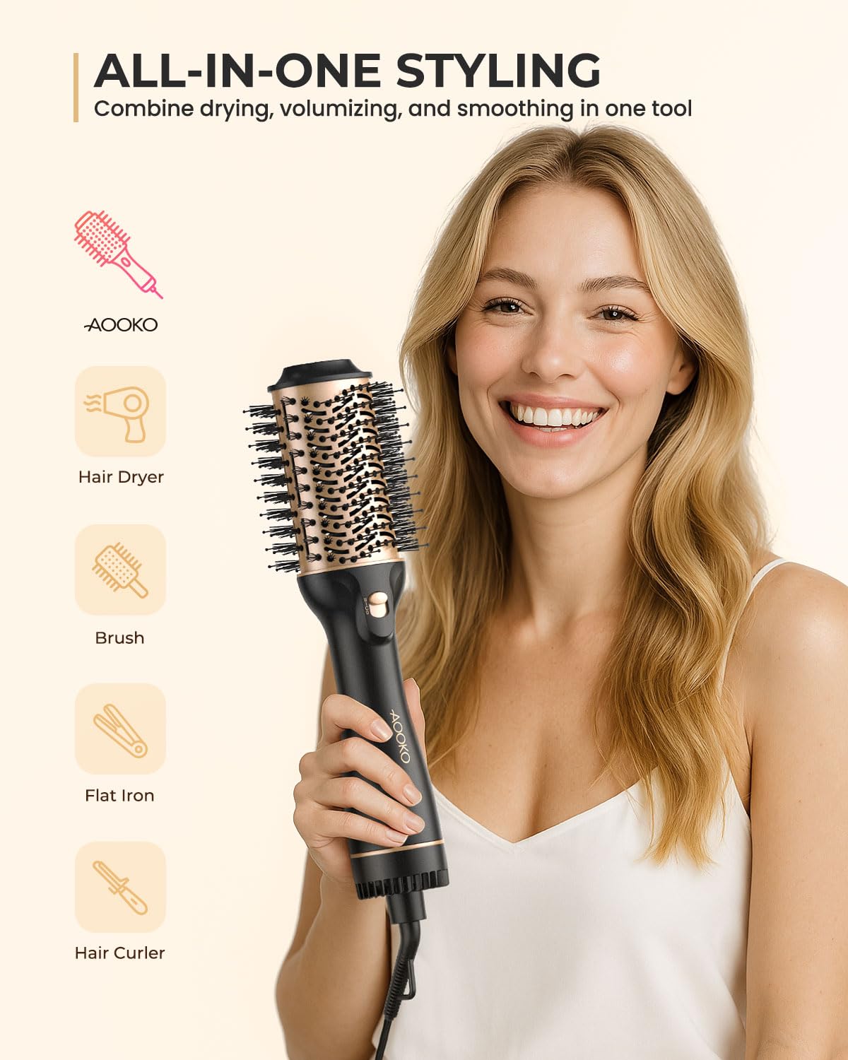 AOOKO ceramic ionic barrel delivers smooth, frizz-free results during use.