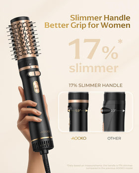 AOOKO rotating brush 1.5-inch in-use for sleek straight styles.