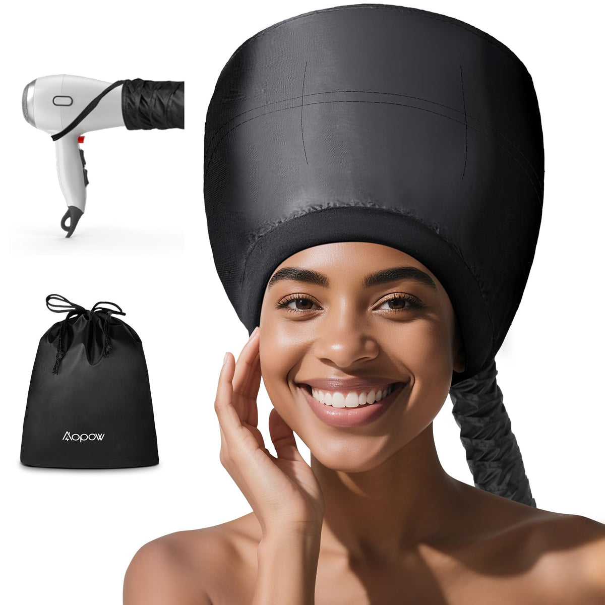 Aopow hooded hair dryer bonnet cap for hands-free deep conditioning and even heat distribution.