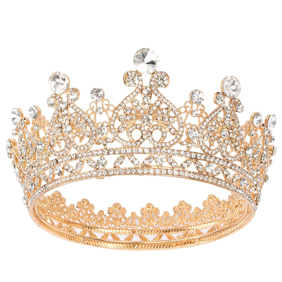 AOPRIE Victoria tiara front view highlighting rhinestone sparkle for bridal moments.