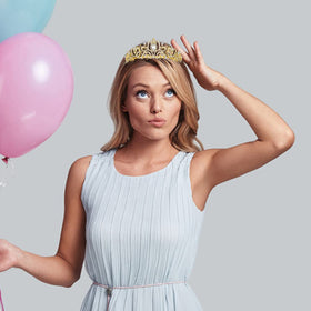 AOPRIE gold princess tiara — eye-catching headpiece for cosplay, parties, and birthdays.