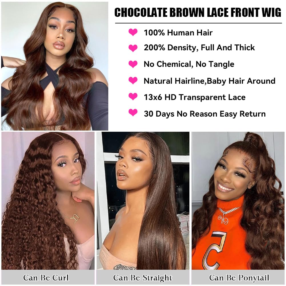 Aoque brown lace front wig with medium cap and adjustable fit.