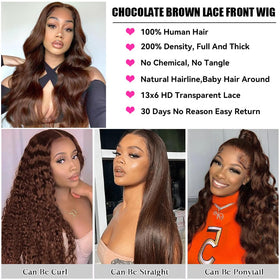 Aoque brown lace front wig with medium cap and adjustable fit.