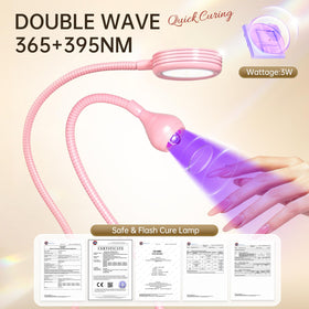 AORAEM dual-head UV LED nail lamp close-up showing white and purple modes