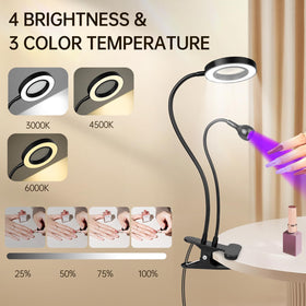 AORAEM lamp shows 6x magnifier for detailed nail art and reading.