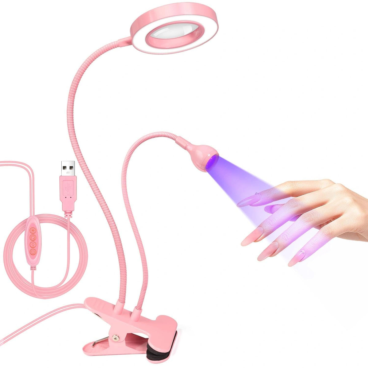 AORAEM pink LED UV nail lamp with double-head design for versatile home manicures