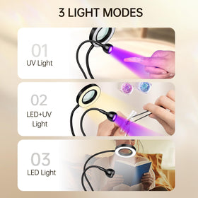 AORAEM lamp emits purple UV light for gel polish curing.