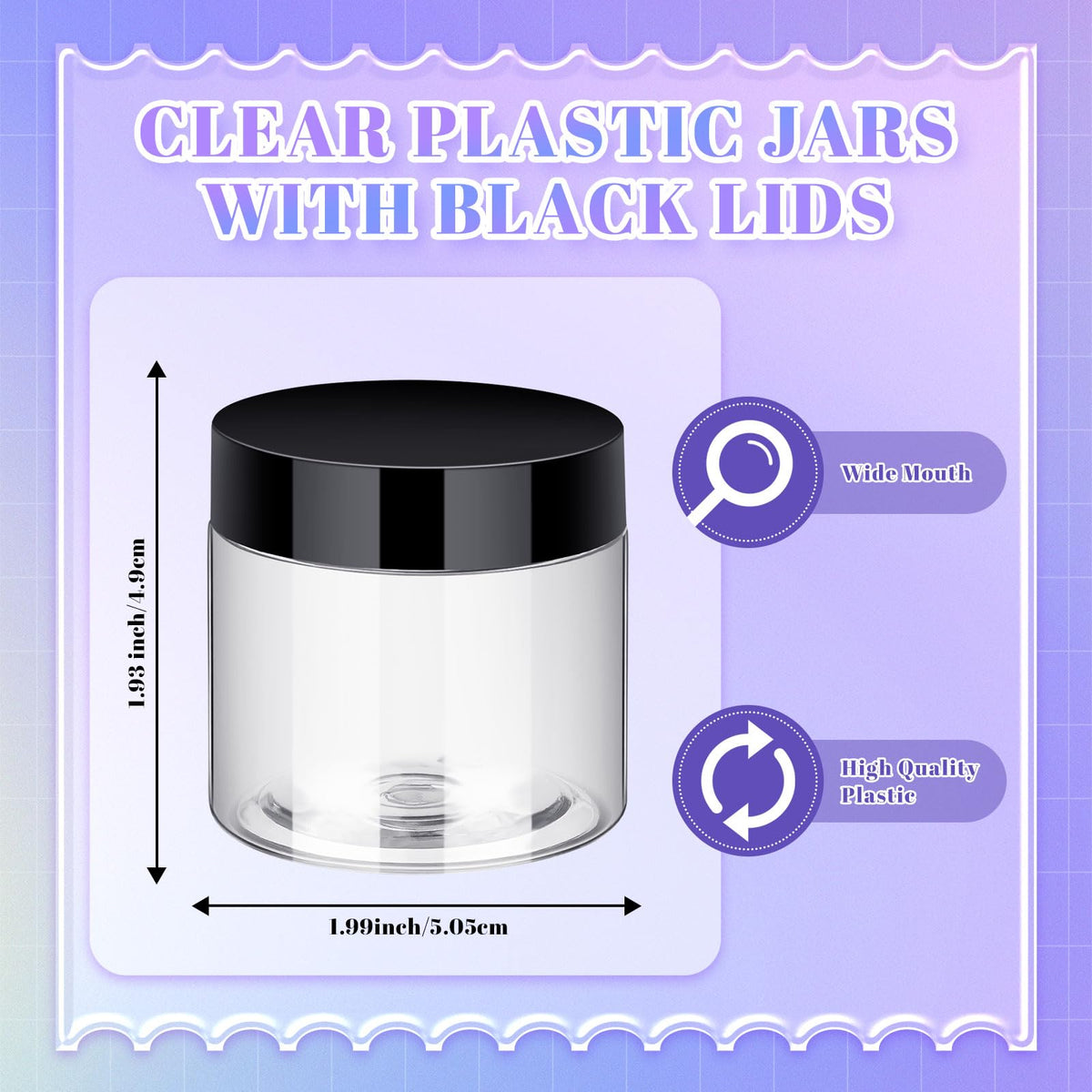 Aoriher 2oz round clear jars with wide mouth for easy filling.