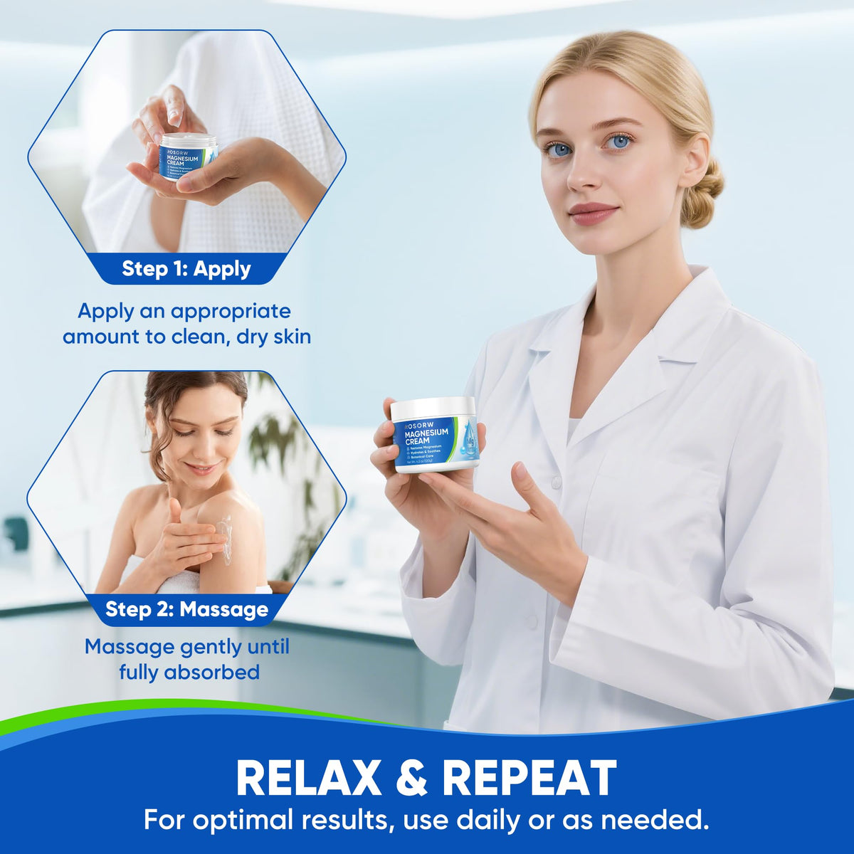 AOSORW Magnesium Cream clean formula, travel-friendly packaging for daily use.