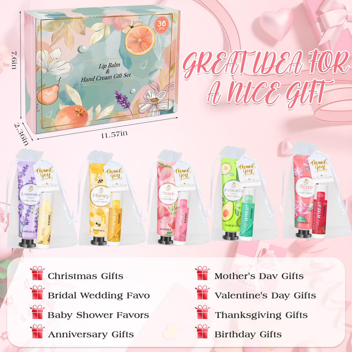 Aottom bridal shower favors: scented hand cream and lip balm assortment for guests.