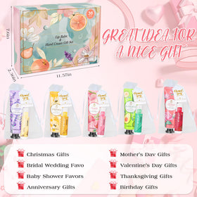 Aottom bridal shower favors: scented hand cream and lip balm assortment for guests.