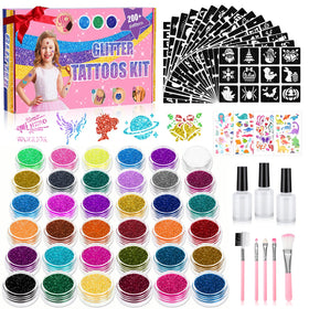 Aottom temporary glitter tattoo kit with 220 templates for versatile party fun.