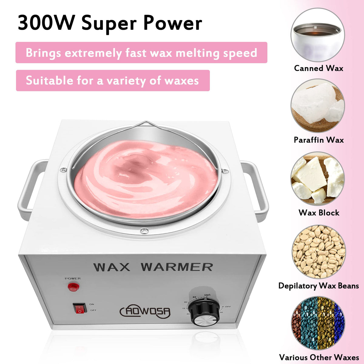AOWOSA adjustable temperature range allows different wax types safely.