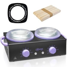 AOWOSA double pot wax warmer front view with independent temperature controls for efficient waxing