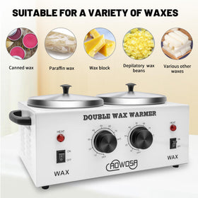 AOWOSA dual wax warmer left pot heating independently for customized consistency.