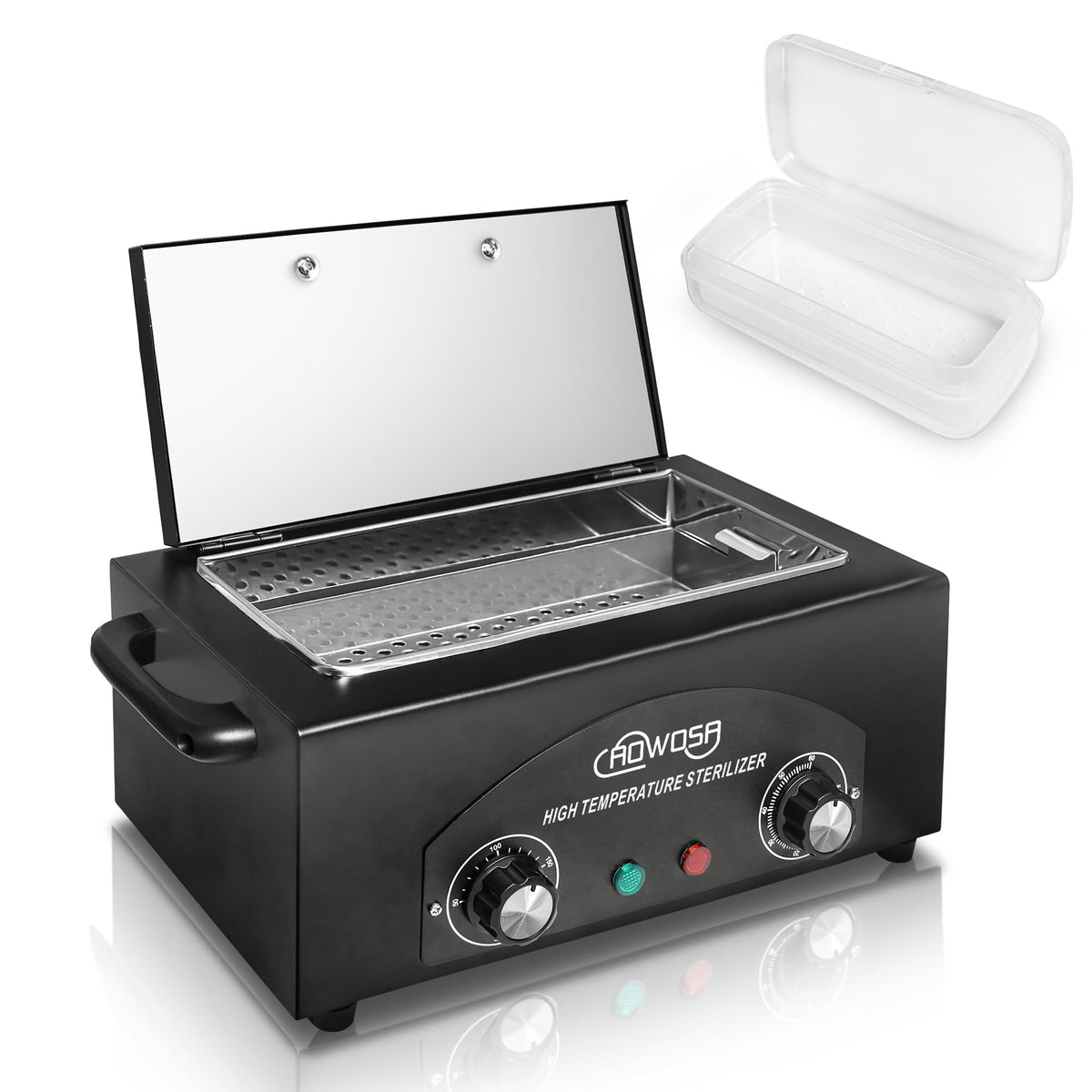 AOWOSA high-temperature metal tool cleaning box front view for durable salon use.