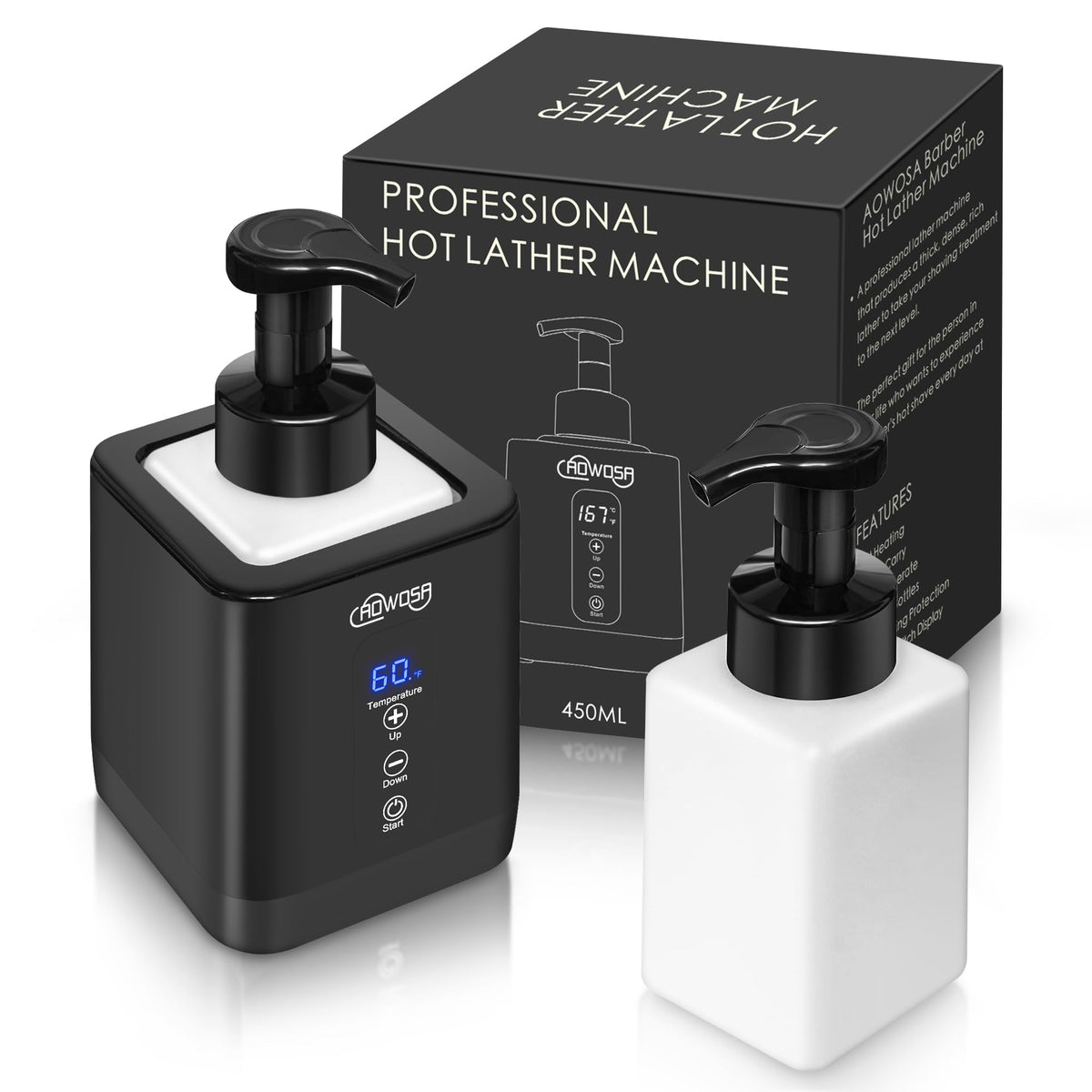 AOWOSA hot lather machine front view showing compact professional design for home or salon
