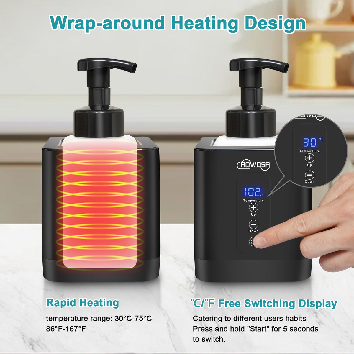 Removable foam bottle cap on the AOWOSA foamer facilitates easy cleaning