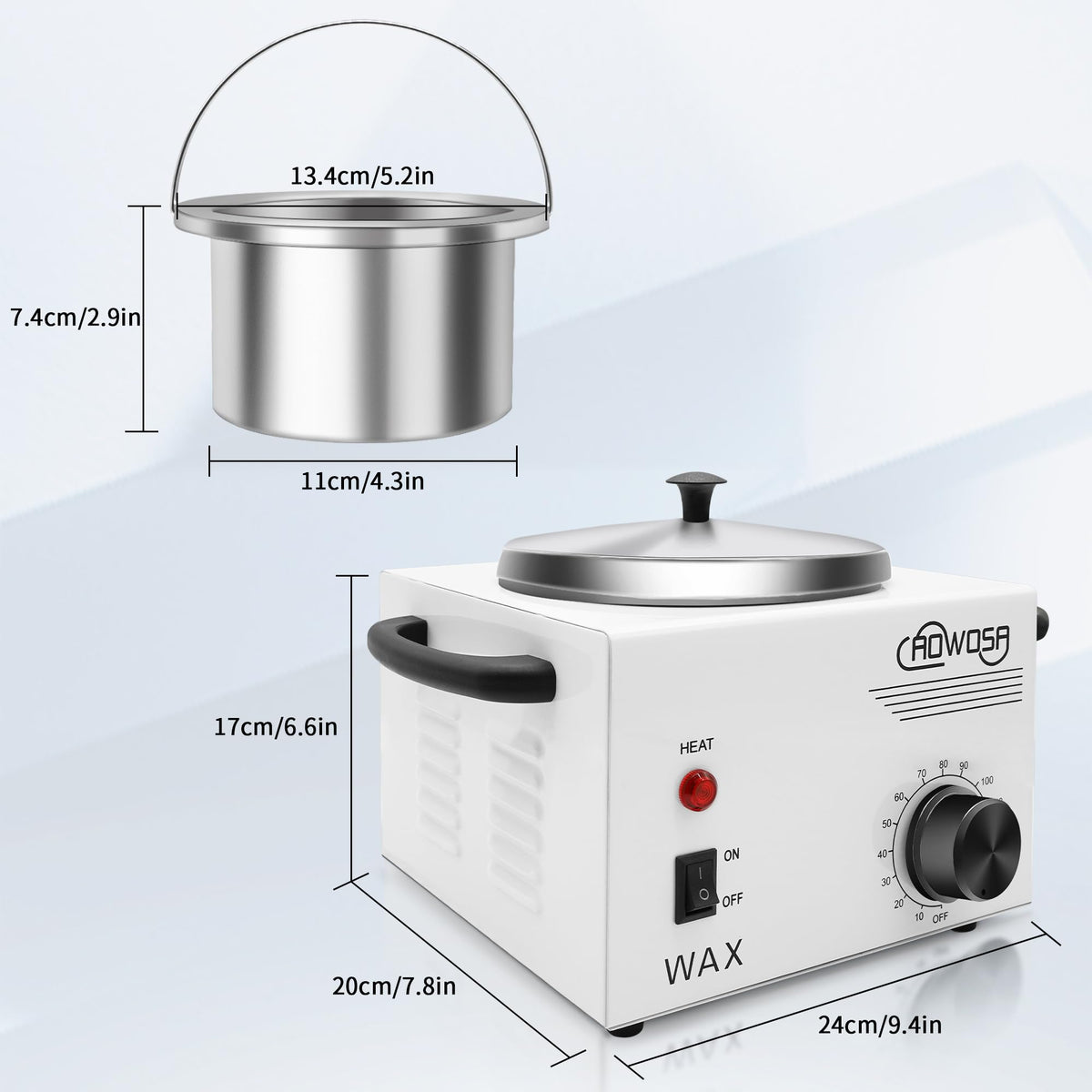 AOWOSA wax warmer temperature control demonstrates precise heat settings for various wax types.