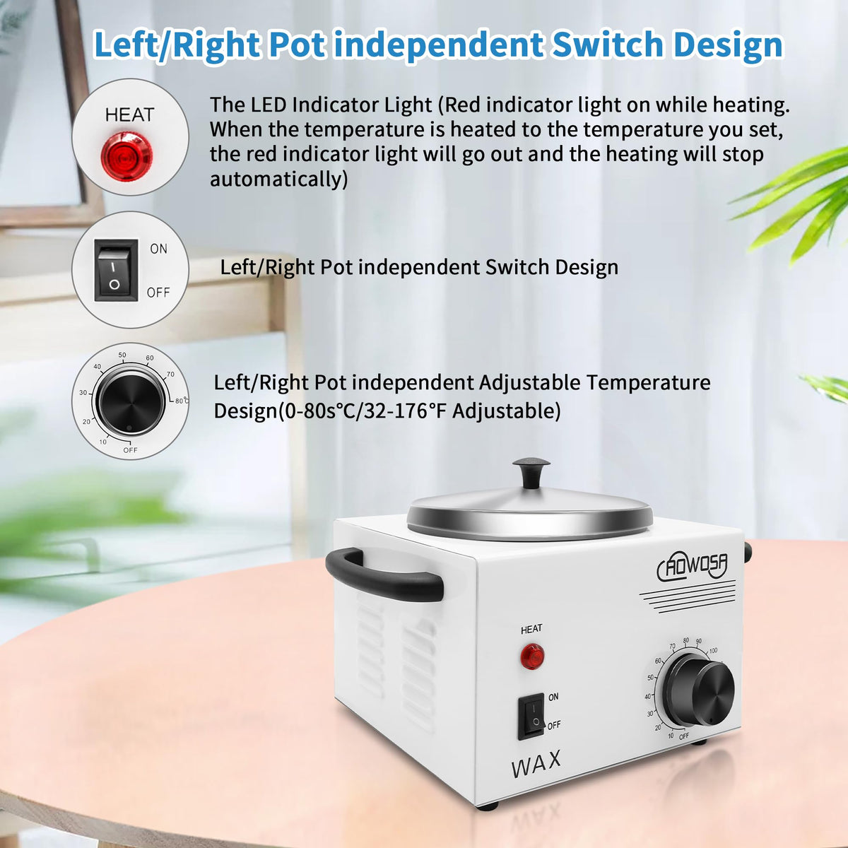 AOWOSA wax warmer is ideal for spa, beauty studio, or home waxing routines.