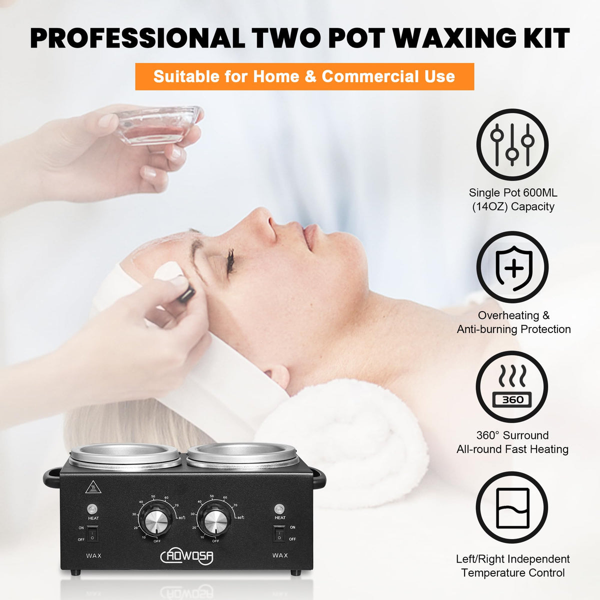 AOWOSA wax warmer control panel with dual temps for precise heating.