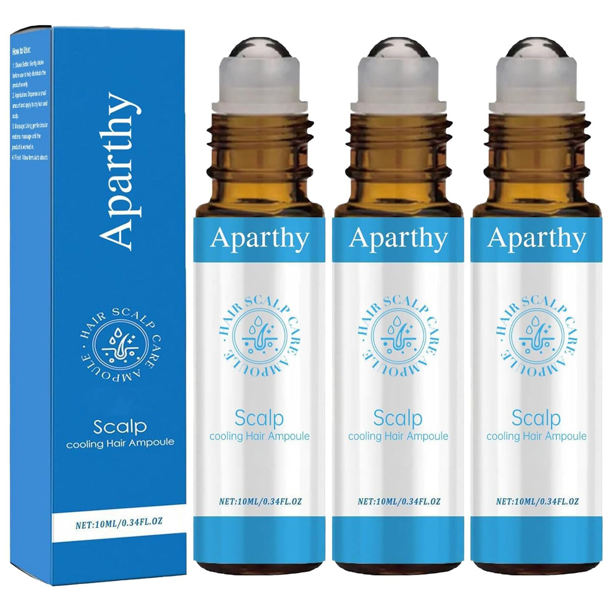 Aparthy Hair Growth Roll-On bottle with menthol-infused formula for refreshed scalp.